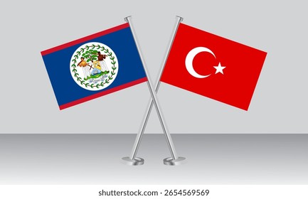 Bandeiras cruzadas de Belize e da Turquia. Cores oficiais. Proporção correta. Design de banner