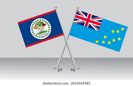 Banderas cruzadas de Belice y Tuvalu. Colores oficiales. Proporción correcta. Diseño de Anuncio