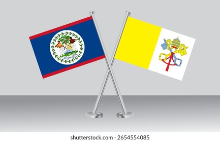 Bandeiras cruzadas de Belize e Cidade do Vaticano. Cores oficiais. Proporção correta. Design de banner