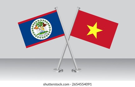 Crossed flags of Belize and Vietnam. Official colors. Correct proportion. Banner design