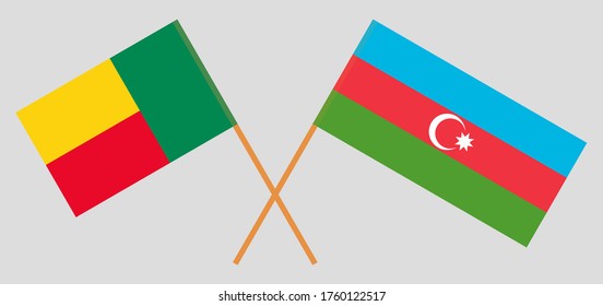 Crossed flags of Benin and Azerbaijan. Official colors. Correct proportion. Vector illustration
