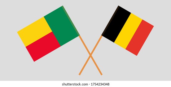 Crossed flags of Benin and Belgium. Official colors. Correct proportion. Vector illustration
