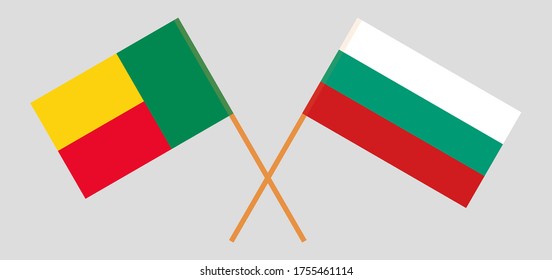 Crossed flags of Benin and Bulgaria. Official colors. Correct proportion. Vector illustration
