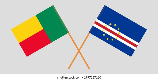 Überquerte Flaggen von Benin und Kap Verde. Offizielle Farben. Richtiger Anteil