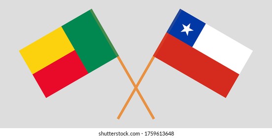 Gekreuzte Flaggen von Benin und Chile. Offizielle Farben. Richtiger Anteil. Vektorgrafik
