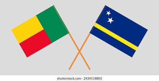 Crossed flags of Benin and Country of Curacao. Official colors. Correct proportion. Vector illustration
