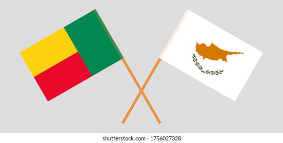 Crossed flags of Benin and Cyprus. Official colors. Correct proportion. Vector illustration

