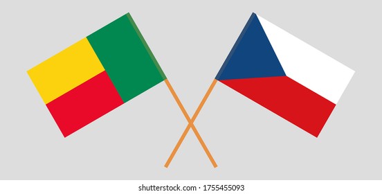 Crossed flags of Benin and Czech Republic. Official colors. Correct proportion. Vector illustration
