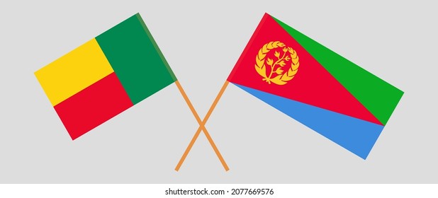 Crossed flags of Benin and Eritrea. Official colors. Correct proportion