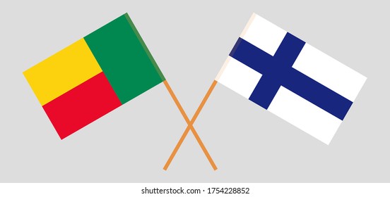 Crossed flags of Benin and Finland. Official colors. Correct proportion. Vector illustration
