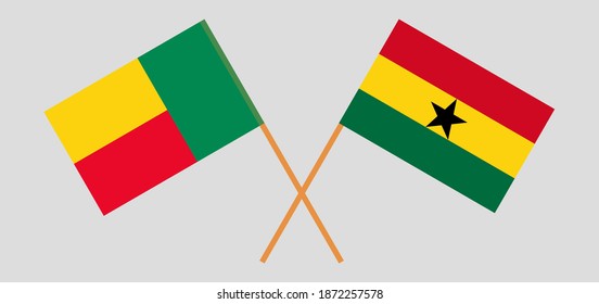 Gekreuzte Flaggen von Benin und Ghana. Offizielle Farben. Richtiger Anteil