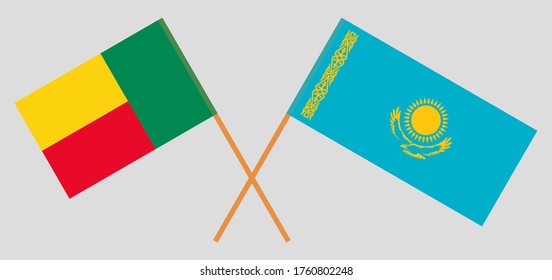 Crossed flags of Benin and Kazakhstan. Official colors. Correct proportion. Vector illustration

