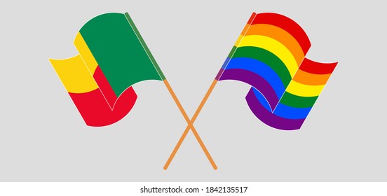 Crossed flags of Benin and LGBTQ