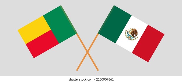 Crossed flags of Benin and Mexico. Official colors. Correct proportion. Vector illustration
