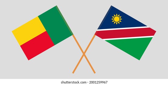 Gekreuzte Flaggen von Benin und Namibia. Offizielle Farben. Richtiger Anteil