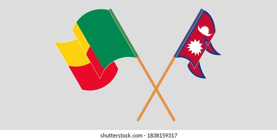 Banderas cruzadas de Benín y Nepal