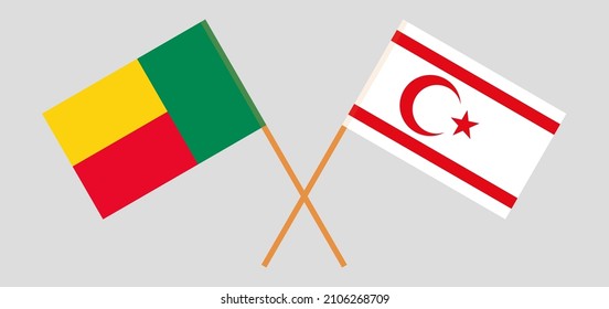 Crossed flags of Benin and Northern Cyprus. Official colors. Correct proportion. Vector illustration
