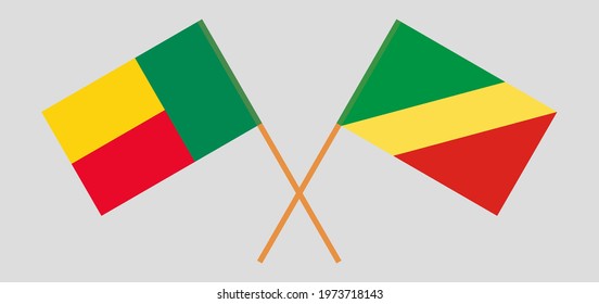 Crossed flags of Benin and Republic of the Congo. Official colors. Correct proportion
