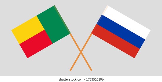 Crossed flags of Benin and Russia. Official colors. Correct proportion. Vector illustration
