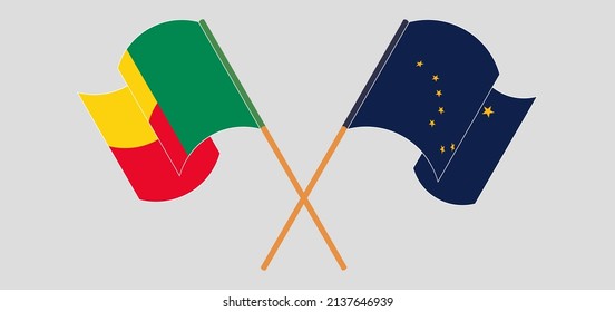 Crossed flags of Benin and the State of Alaska. Official colors. Correct proportion. Vector illustration
