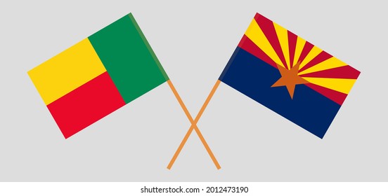 Crossed flags of Benin and the State of Arizona. Official colors. Correct proportion