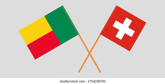 Crossed flags of Benin and Switzerland. Official colors. Correct proportion. Vector illustration
