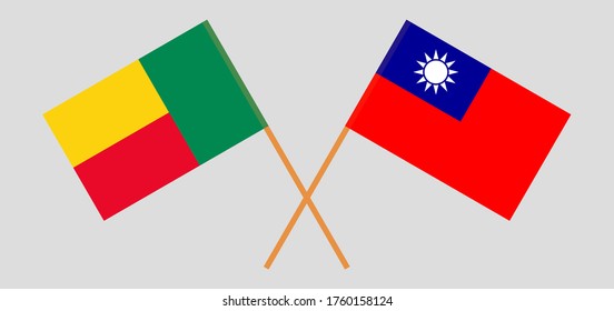 Crossed flags of Benin and Taiwan. Official colors. Correct proportion. Vector illustration
