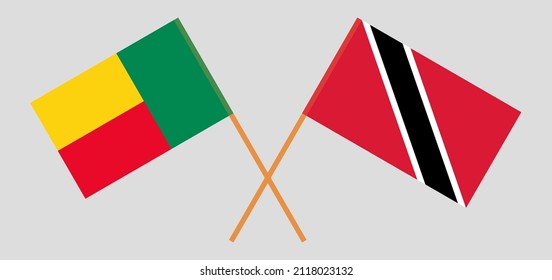 Crossed flags of Benin and Trinidad and Tobago. Official colors. Correct proportion. Vector illustration
