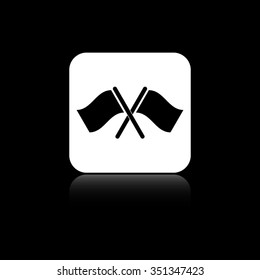 Crossed flags - black vector icon on the white button