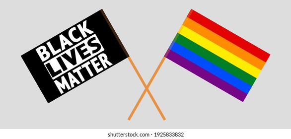 Crossed flags of blm and LGBTQ. Official colors. Correct proportion