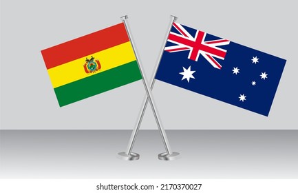 Crossed flags of Bolivia and Australia. Official colors. Correct proportion. Banner design