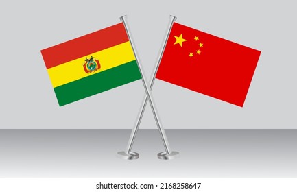 Crossed flags of Bolivia and China. Official colors. Correct proportion. Banner design