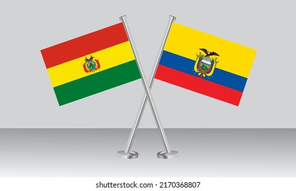 Crossed flags of Bolivia and Ecuador. Official colors. Correct proportion. Banner design