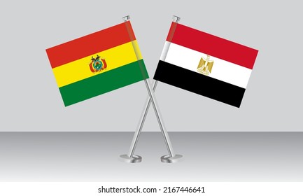 Banderas cruzadas de Bolivia y Egipto. Colores oficiales. Proporción correcta. Diseño de pancartas