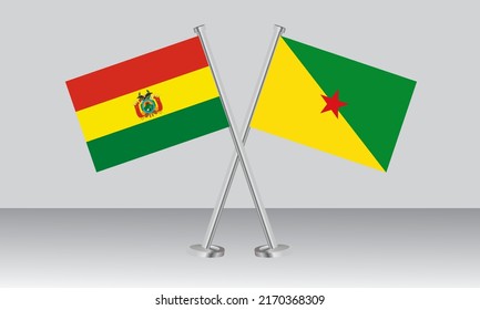 Crossed flags of Bolivia and French Guiana. Official colors. Correct proportion. Banner design