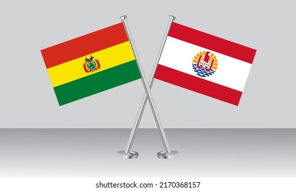 Banderas cruzadas de Bolivia y Polinesia Francesa. Colores oficiales. Proporción correcta. Diseño de pancartas