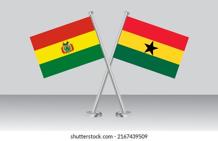 Crossed flags of Bolivia and Ghana. Official colors. Correct proportion. Banner design