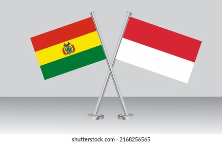 Crossed flags of Bolivia and Indonesia. Official colors. Correct proportion. Banner design