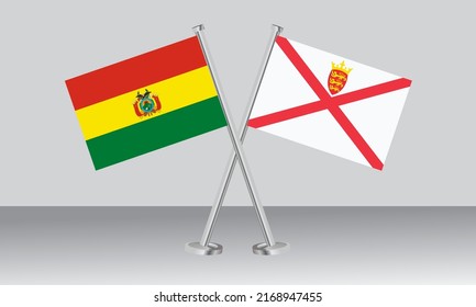 Crossed flags of Bolivia and Jersey. Official colors. Correct proportion. Banner design