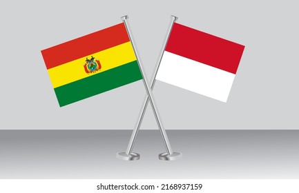 Crossed flags of Bolivia and Monaco. Official colors. Correct proportion. Banner design