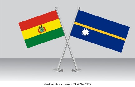 Crossed flags of Bolivia and Nauru. Official colors. Correct proportion. Banner design