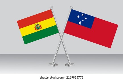 Banderas cruzadas de Bolivia y Samoa. Colores oficiales. Proporción correcta. Diseño de pancartas