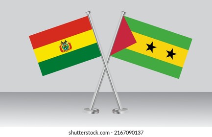 Crossed flags of Bolivia and Sao Tome Principe. Official colors. Correct proportion. Banner design