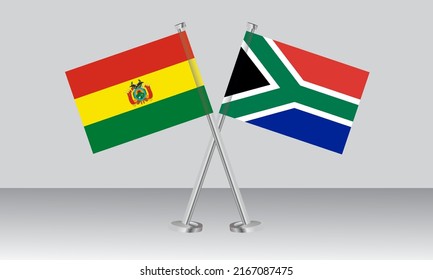 Crossed flags of Bolivia and South Africa. Official colors. Correct proportion. Banner design