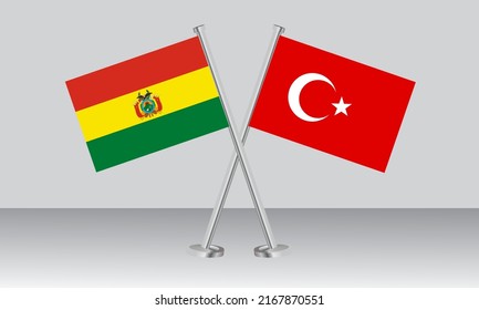 Crossed flags of Bolivia and Turkey. Official colors. Correct proportion. Banner design