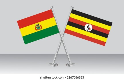 Banderas cruzadas de Bolivia y Uganda. Colores oficiales. Proporción correcta. Diseño de pancartas