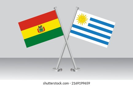 Crossed flags of Bolivia and Uruguay. Official colors. Correct proportion. Banner design