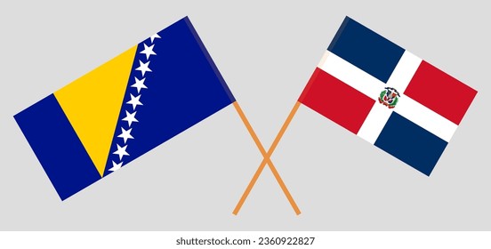 Crossed flags of Bosnia and Herzegovina and Dominican Republic. Official colors. Correct proportion. Vector illustration
