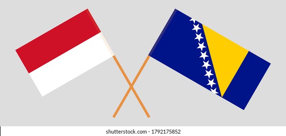 Crossed flags of Bosnia and Herzegovina and Indonesia