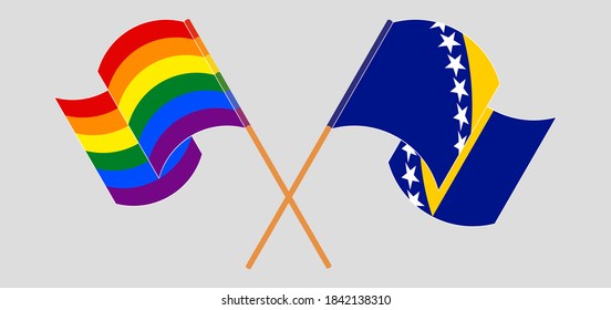 Crossed flags of Bosnia and Herzegovina and LGBTQ